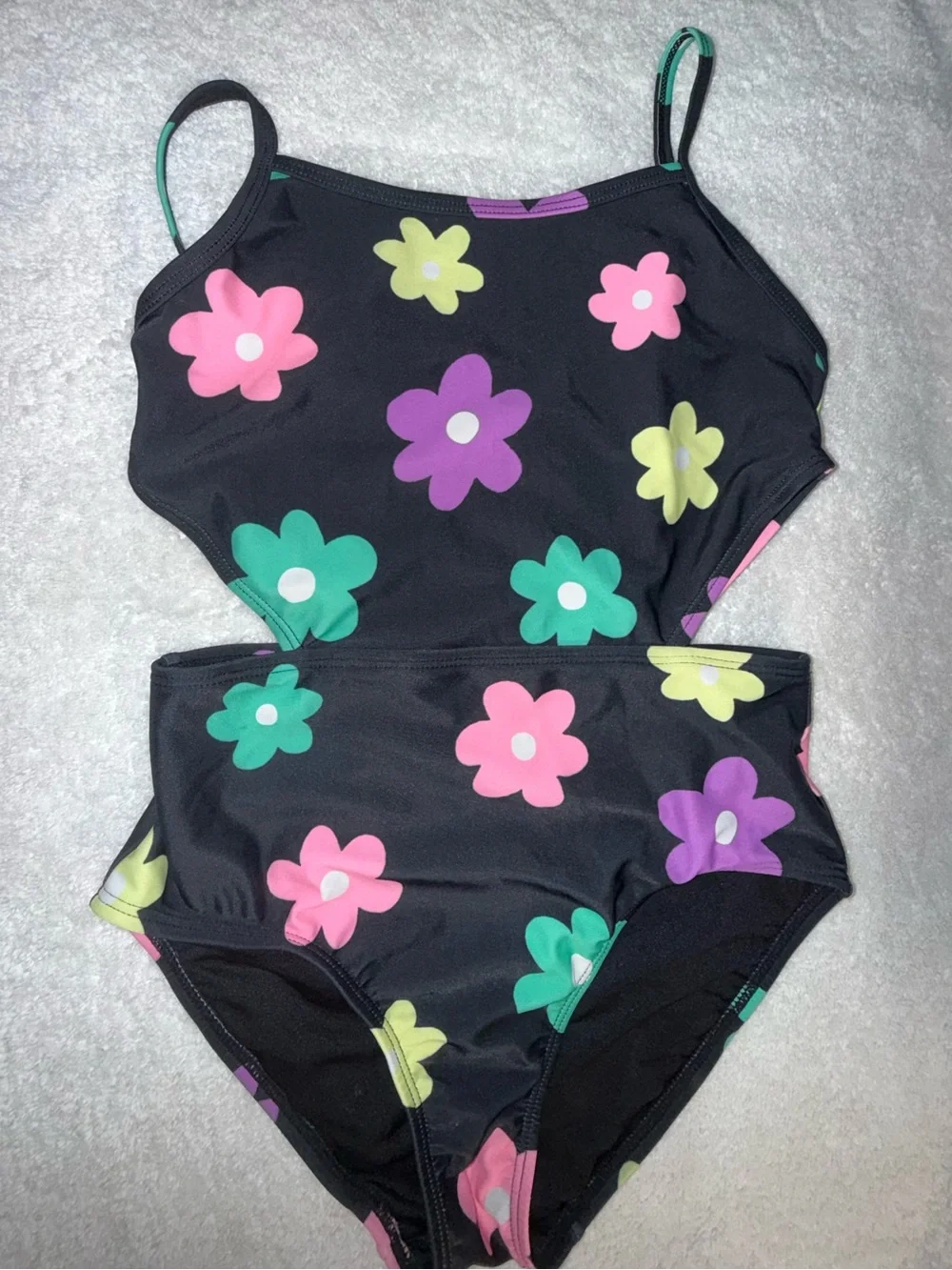 Girls Two Floral One-Piece Swimsuits - Black Multicolor & Red White Size 10/12